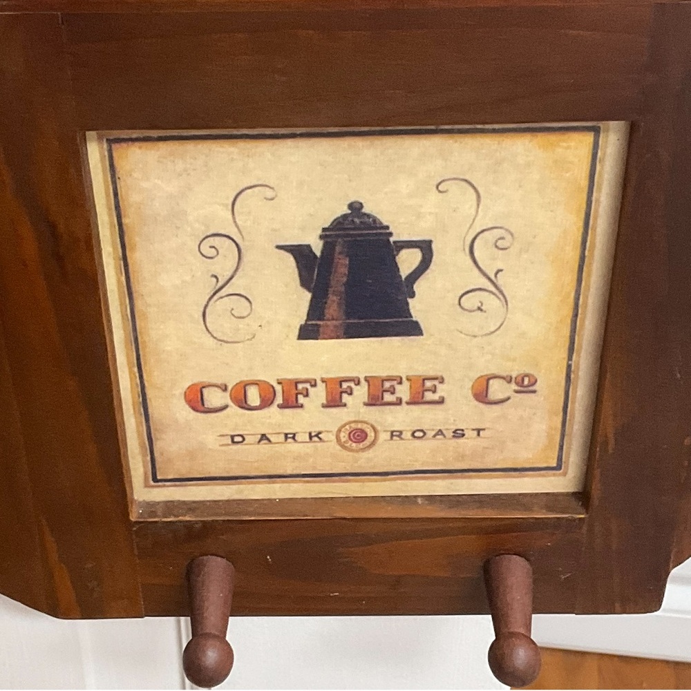 UNBRANDED Wooden COFFEE BAR Wall Decor Set up 2 Hooks Brown Tan - Picture 3 of 5